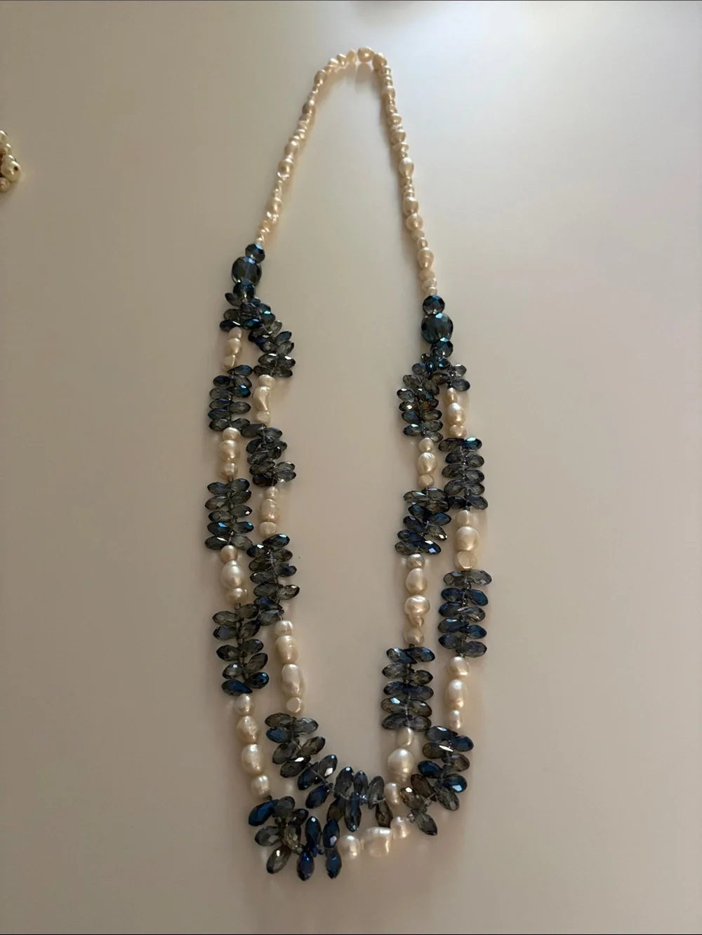 Pearl and Blue Crystal Graduated Necklace